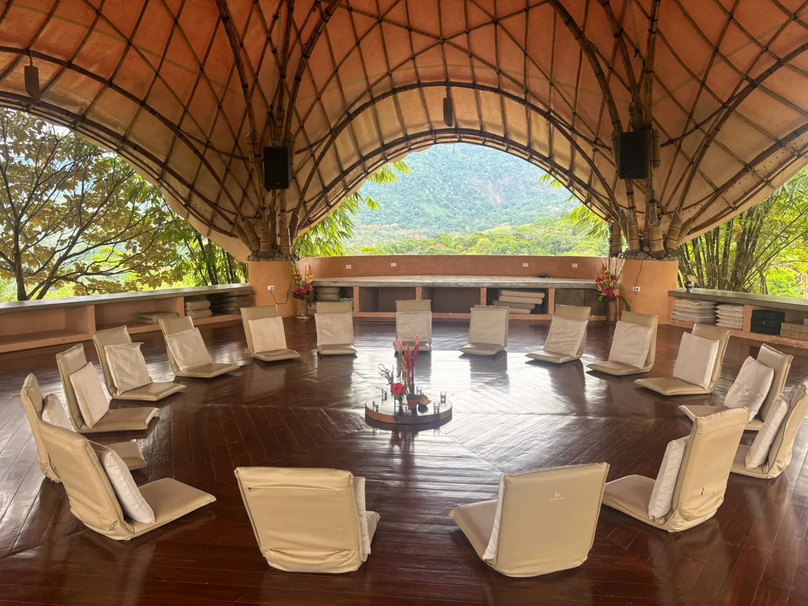 The Air Temple set for ceremony, a circle of seats open to the valley