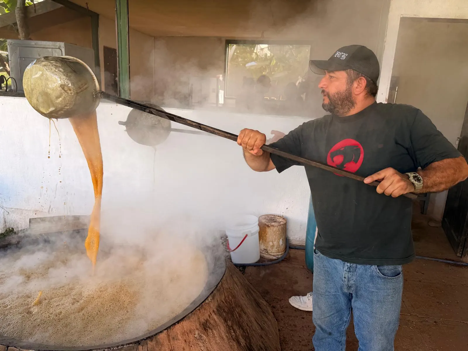 The Holos farm kitchen — a steaming cauldron being stirred